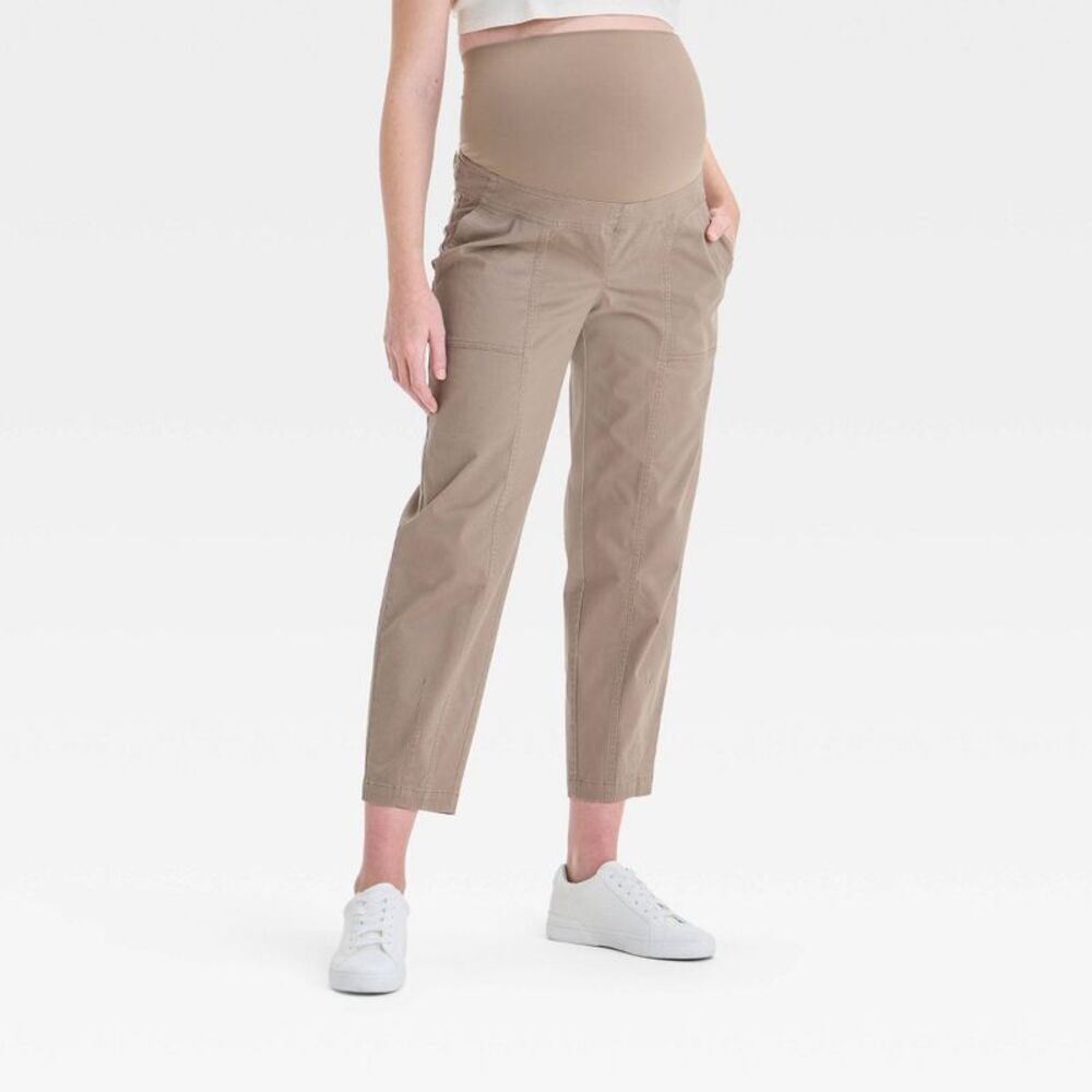 Over The Belly High-Rise Barrel Leg Maternity Pants - Dark Brown XXL